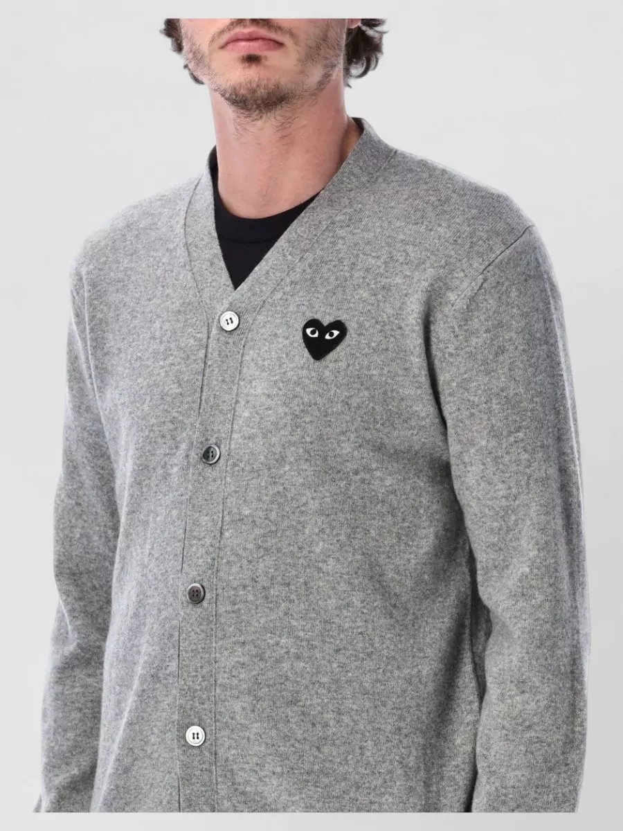 Comme Des Garçons Play Fine-Knit V-Neck Wool Cardigan
