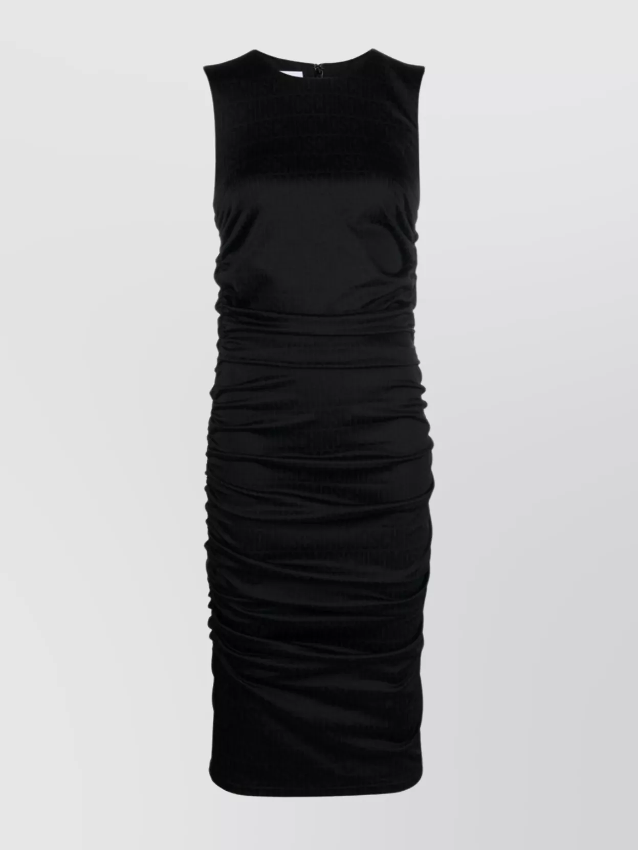 Moschino Logo提花褶饰中长连衣裙 In Black