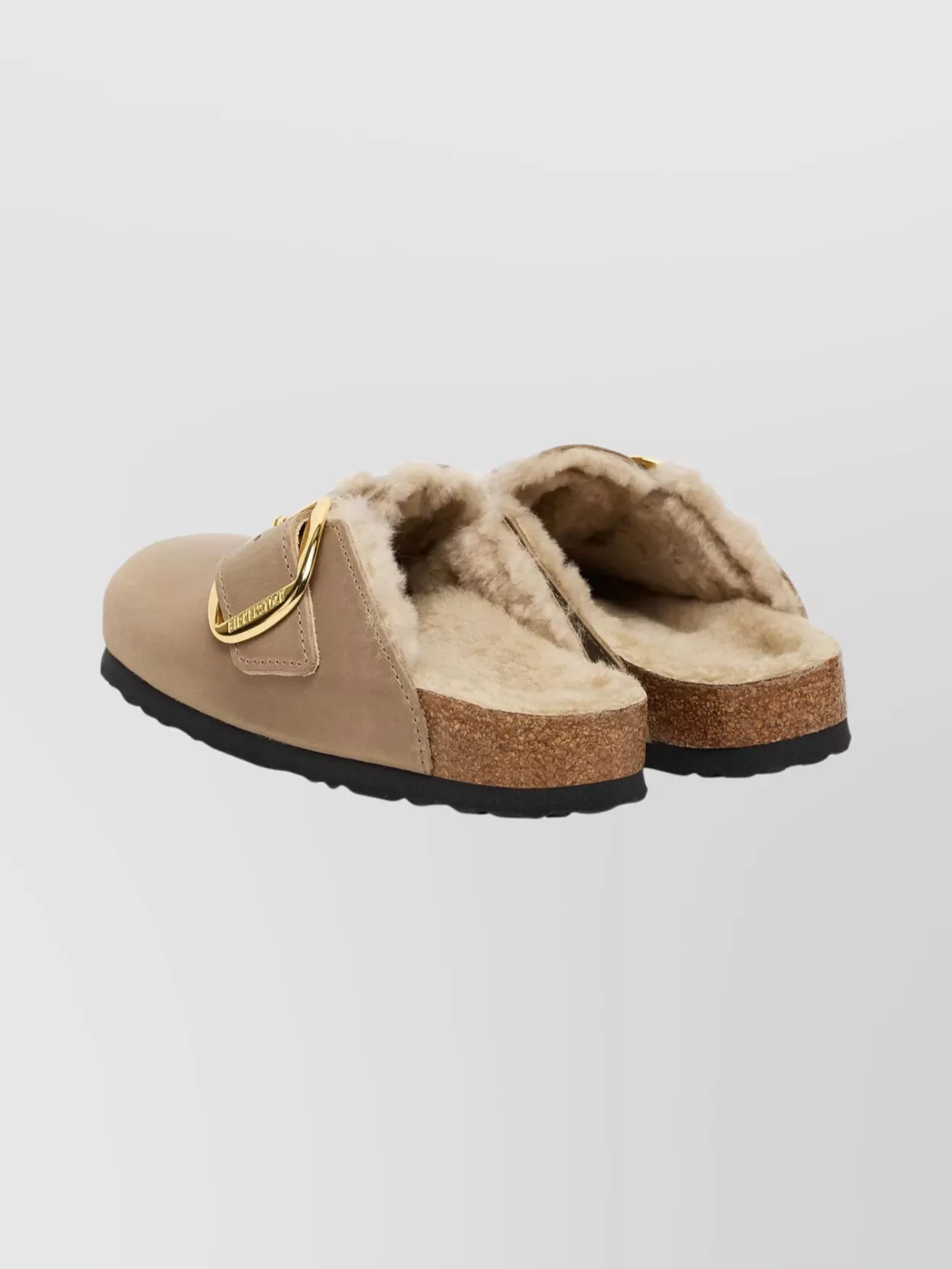 Birkenstock Boston Mules With Gold Buckle And Rubber Sole In Brown