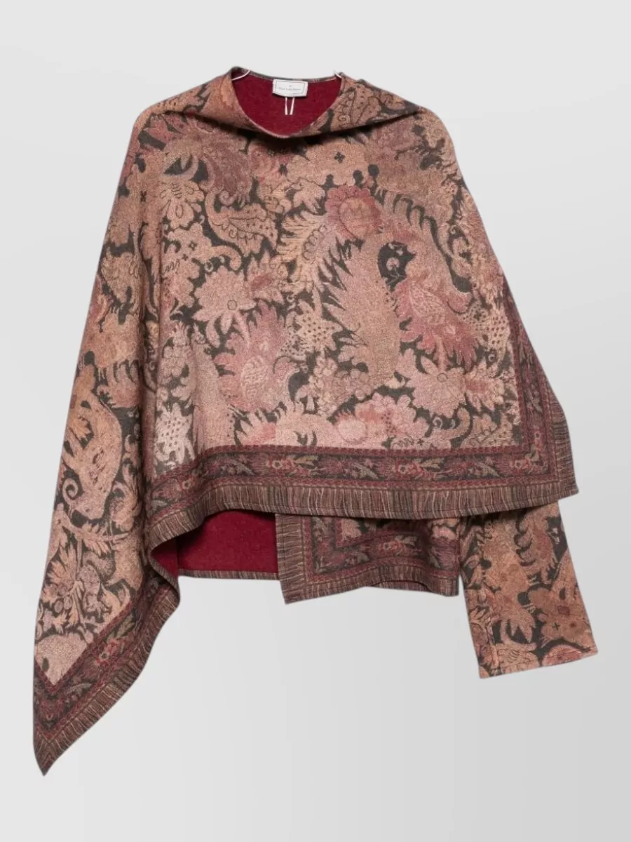 Pierre louise mascia wool floral-print asymmetric draped cape