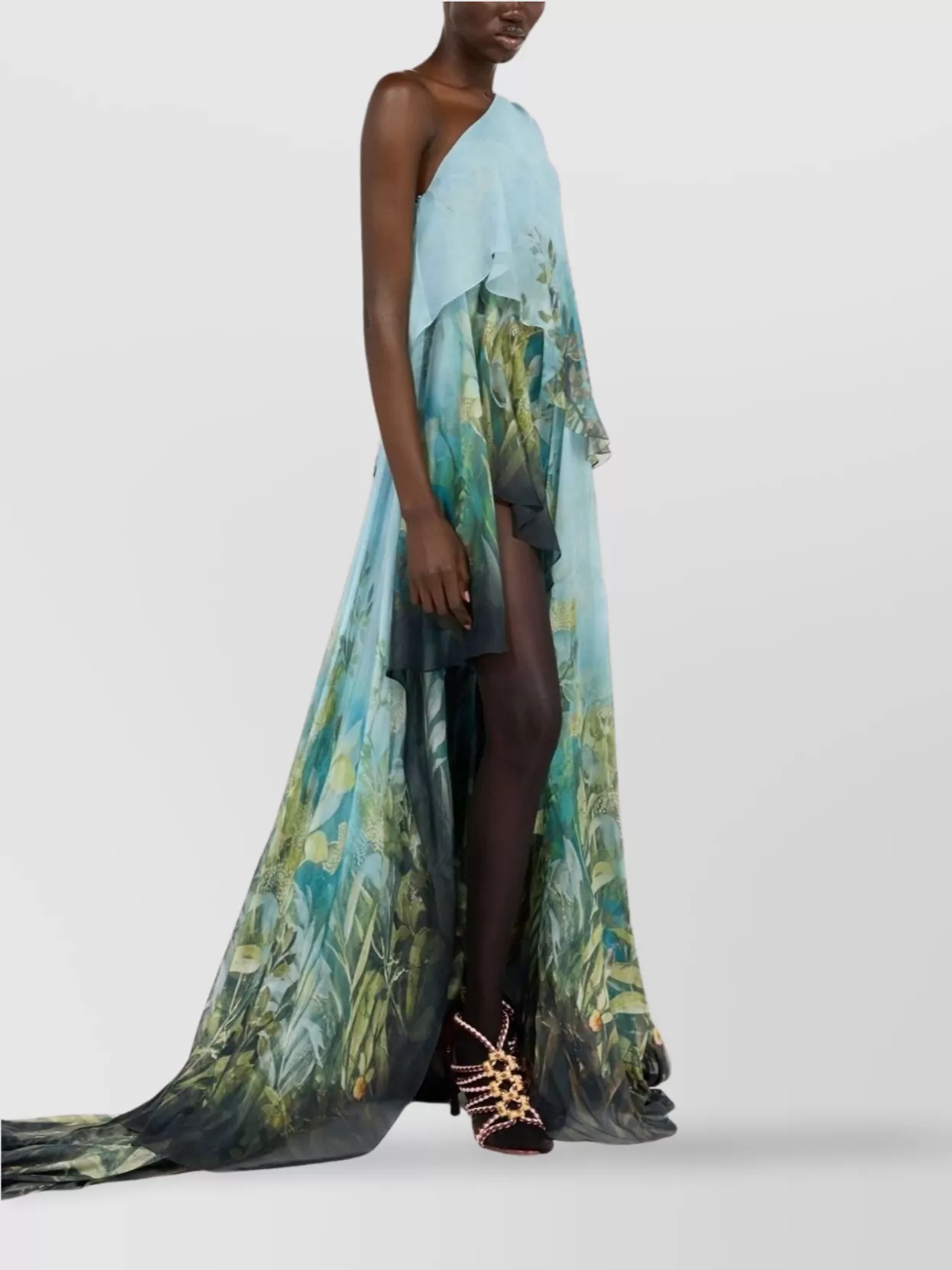 Roberto Cavalli Asymmetric Floral Print One Shoulder Dress