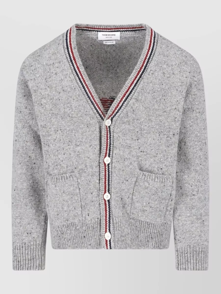 Thom Browne wool mohair v-neck ribbed cardigan