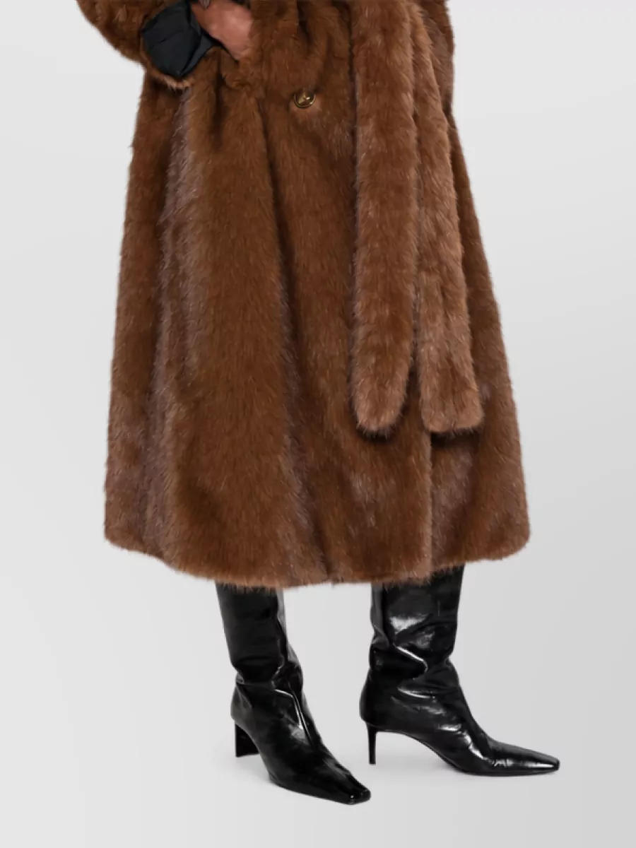 Bb Couture Faux Fur Double-Breasted Belted Coat