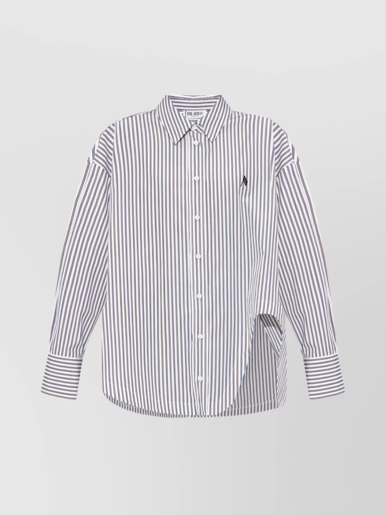 Attico Striped Cotton Shirt With Long Sleeves In Gray