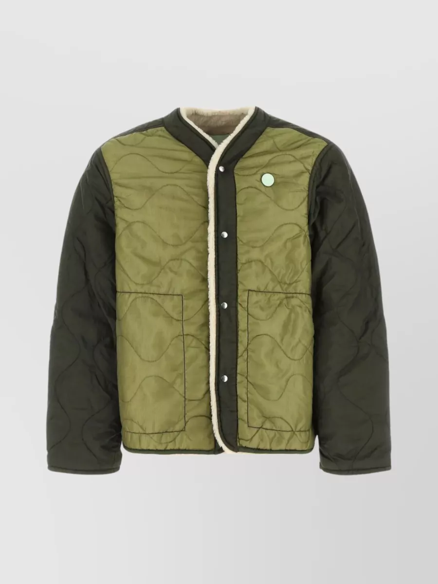Shop Oamc Quilted Sleeve Detail Jacket In Khaki