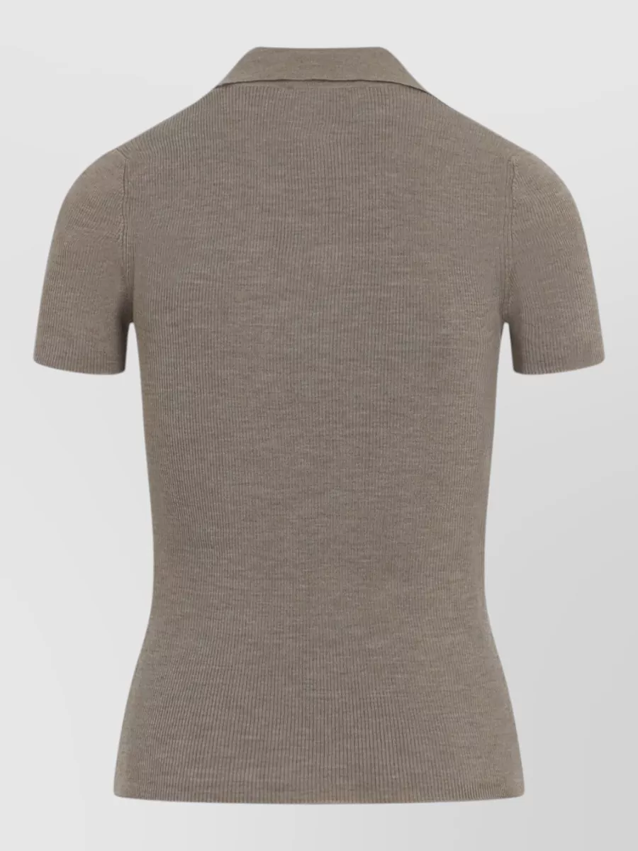 Max Mara Virgin Wool Ribbed Short-Sleeve Polo Top