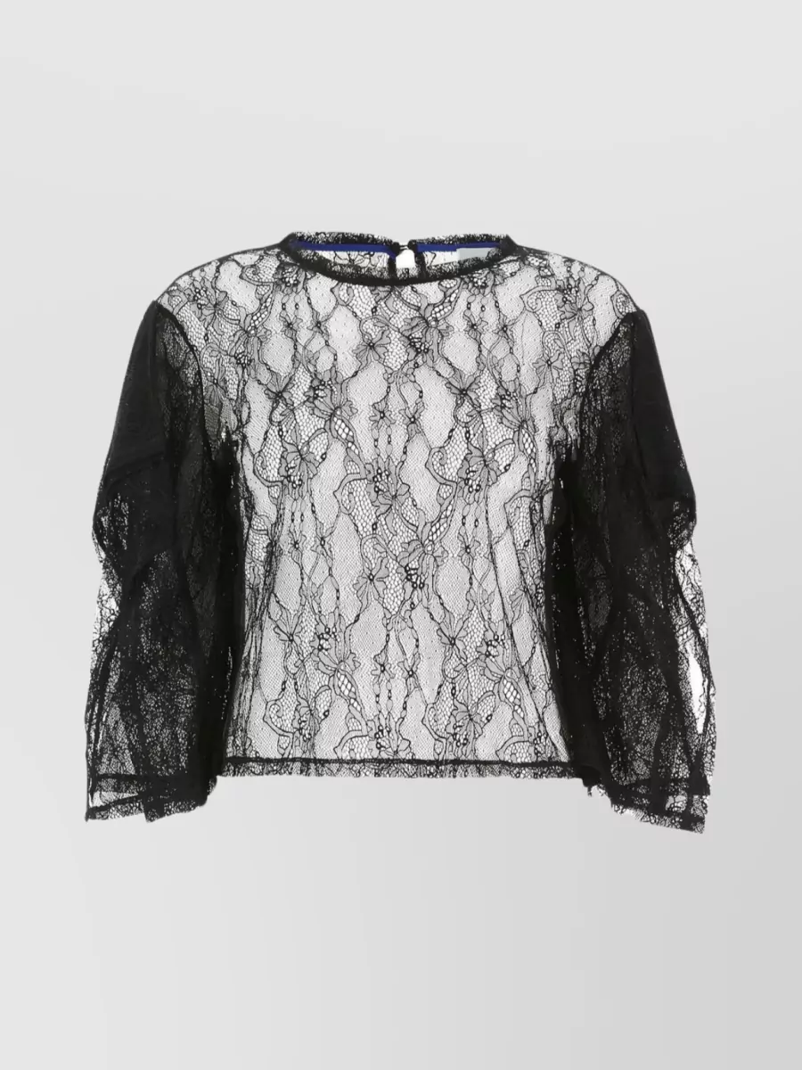Shop Koché Lace Crop With Wide Sleeves And Scalloped Hem In Black