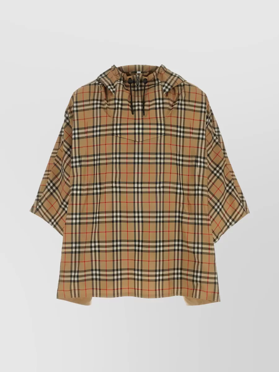 Shop Burberry Vintage Check Oversized Hooded Poncho In Brown
