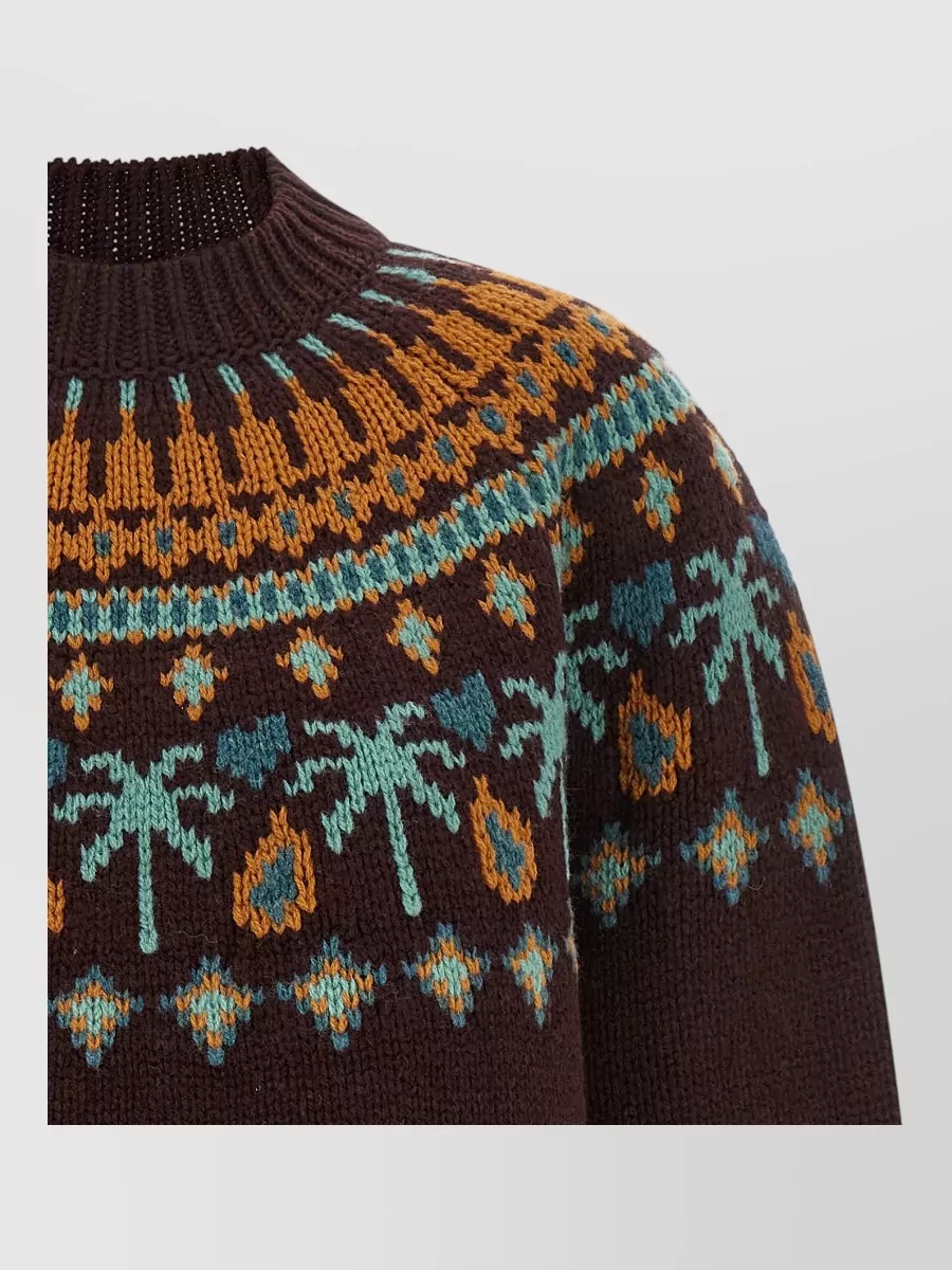 Alanui Virgin Wool Jacquard Relaxed-Fit Crew-Neck Long-Sleeve Sweater