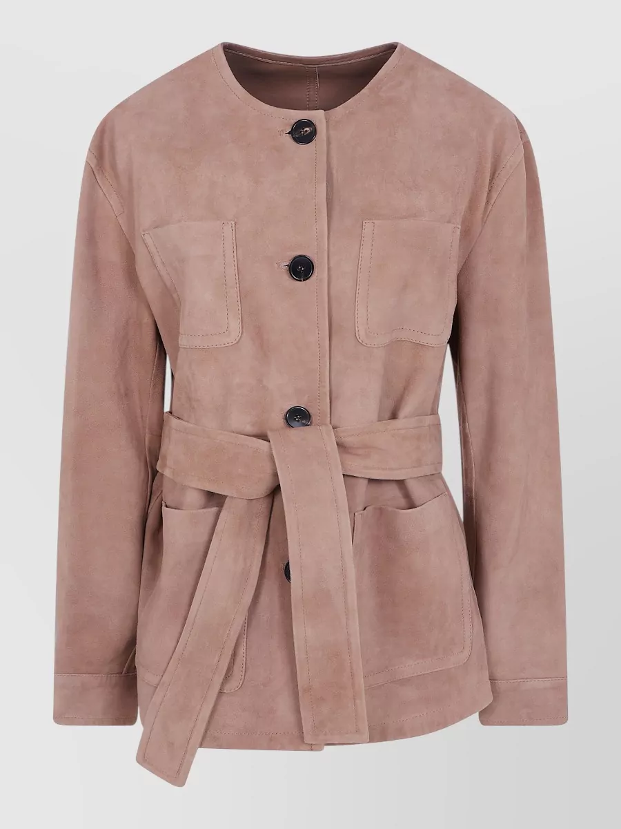 S Max Mara suede belted single breasted coat