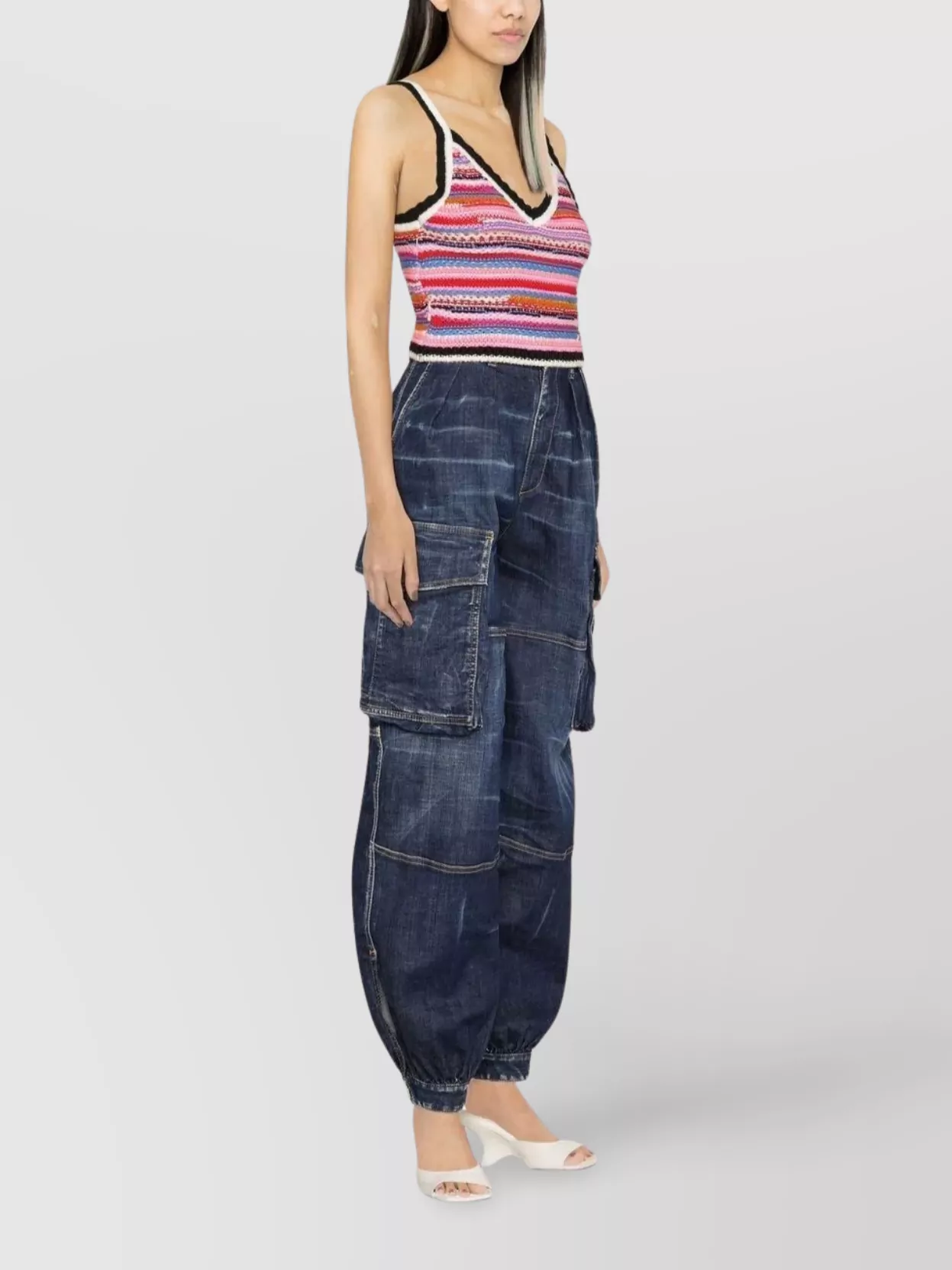 Dsquared2 Cropped Sleeveless Knit Vest With Stripes In Multi