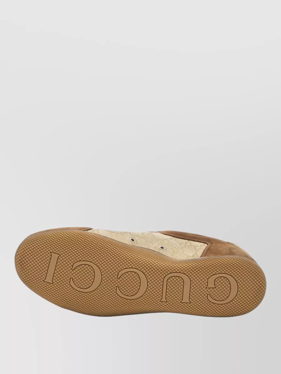 Gucci Shift Sneakers Monogram Fabric Suede Leather