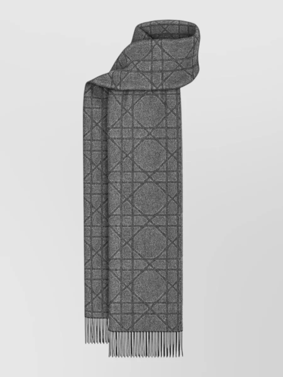 Christian Dior Geometric Rectangle Scarf Fringed Ends