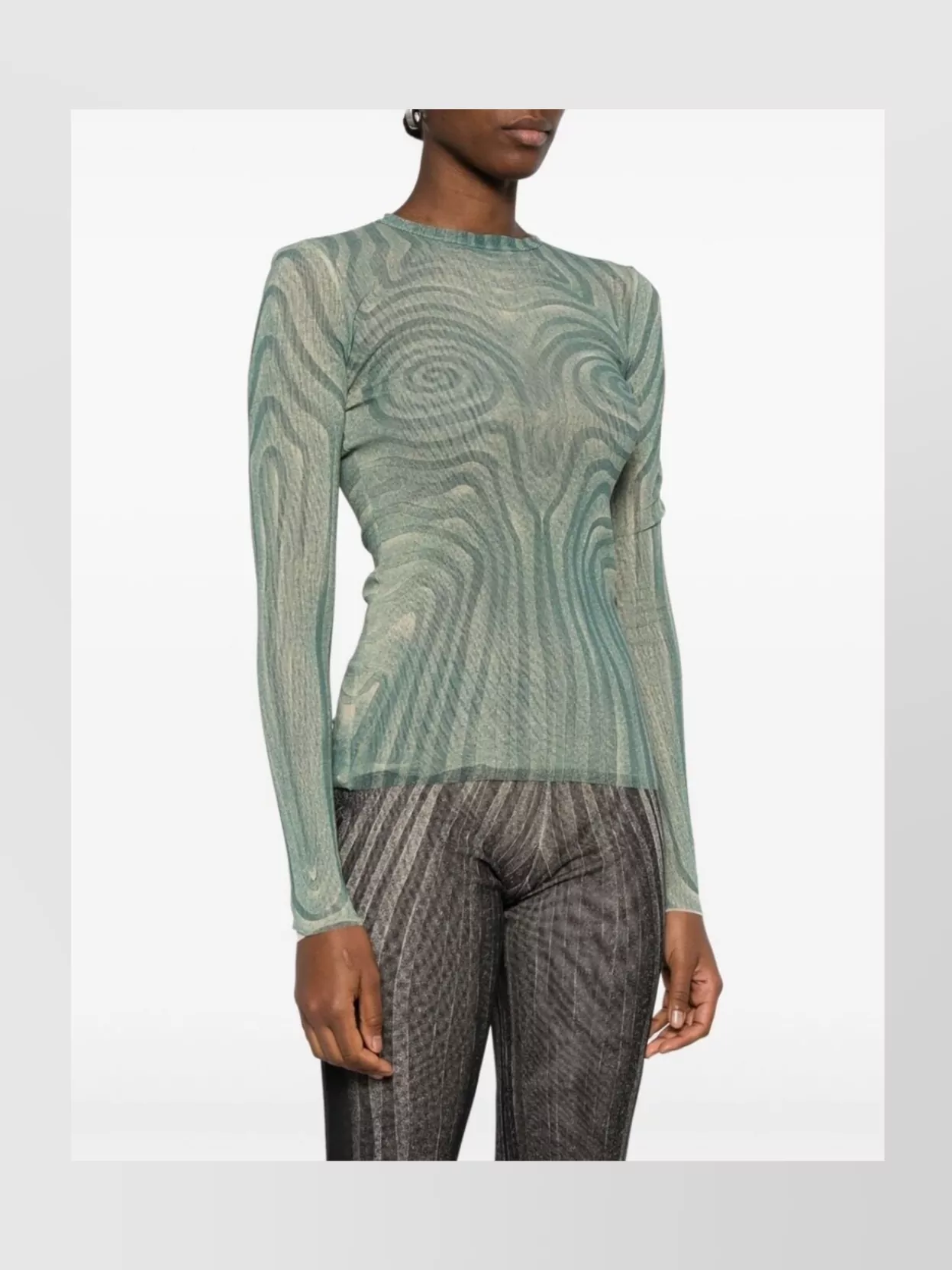 Shop Jean Paul Gaultier Crew Neck Sheer Spiral Print Top In Green