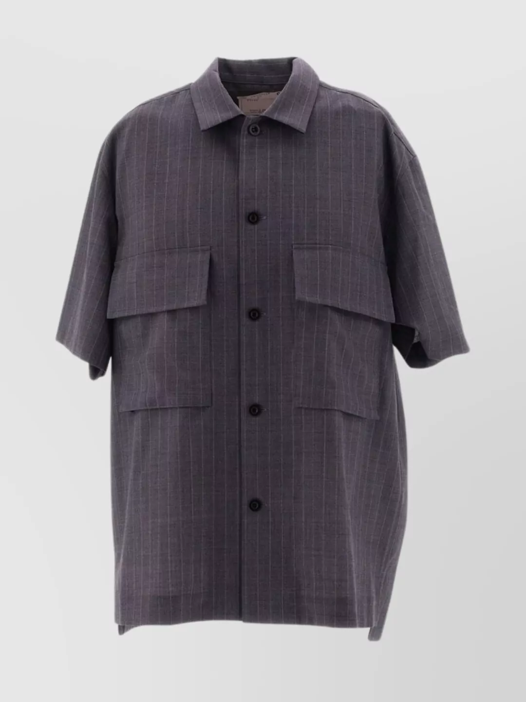 Shop Sacai Striped Shirt With Chest Pockets And Short Sleeves