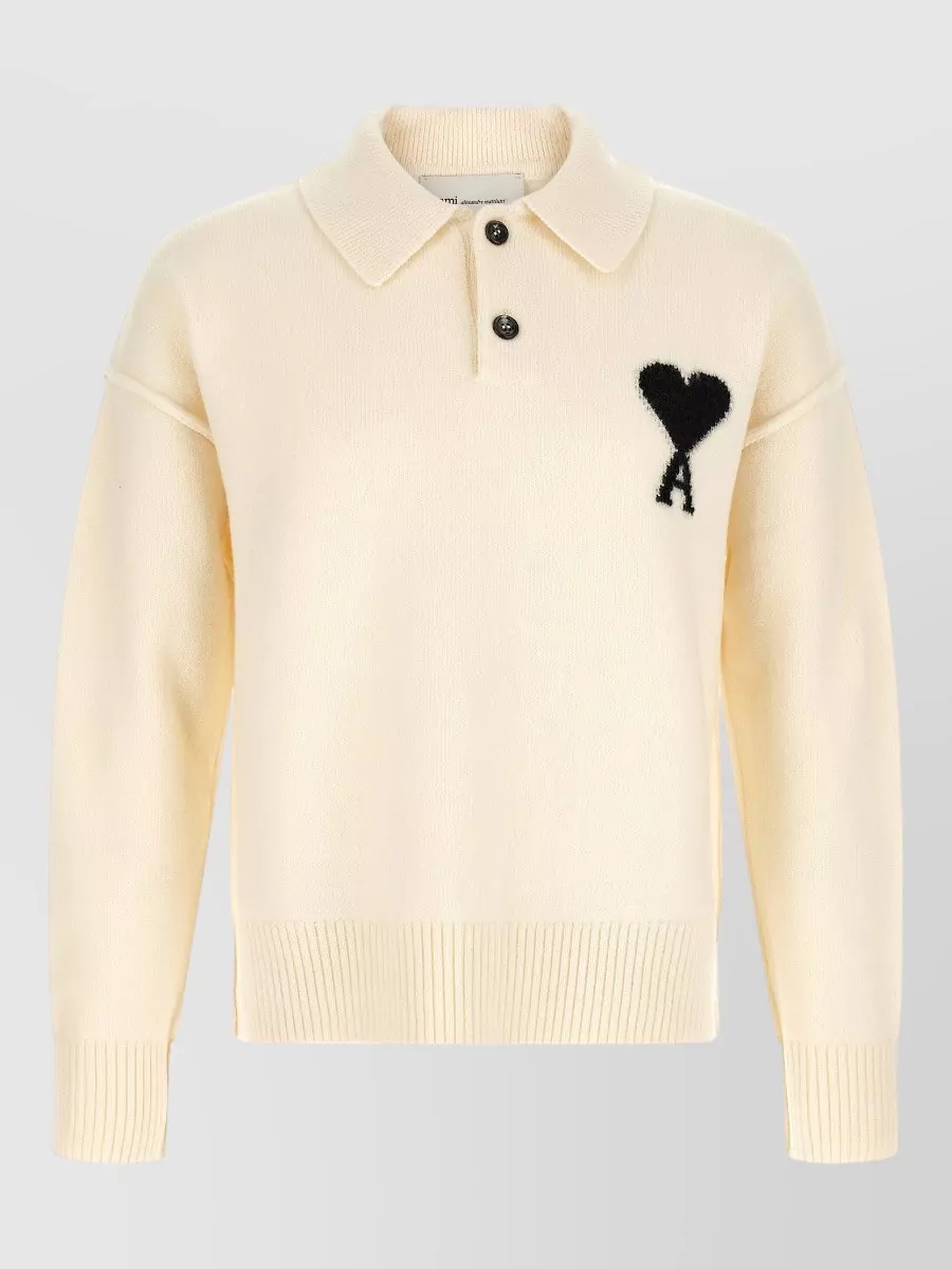 Ami Paris wool logo-intarsia polo jumper