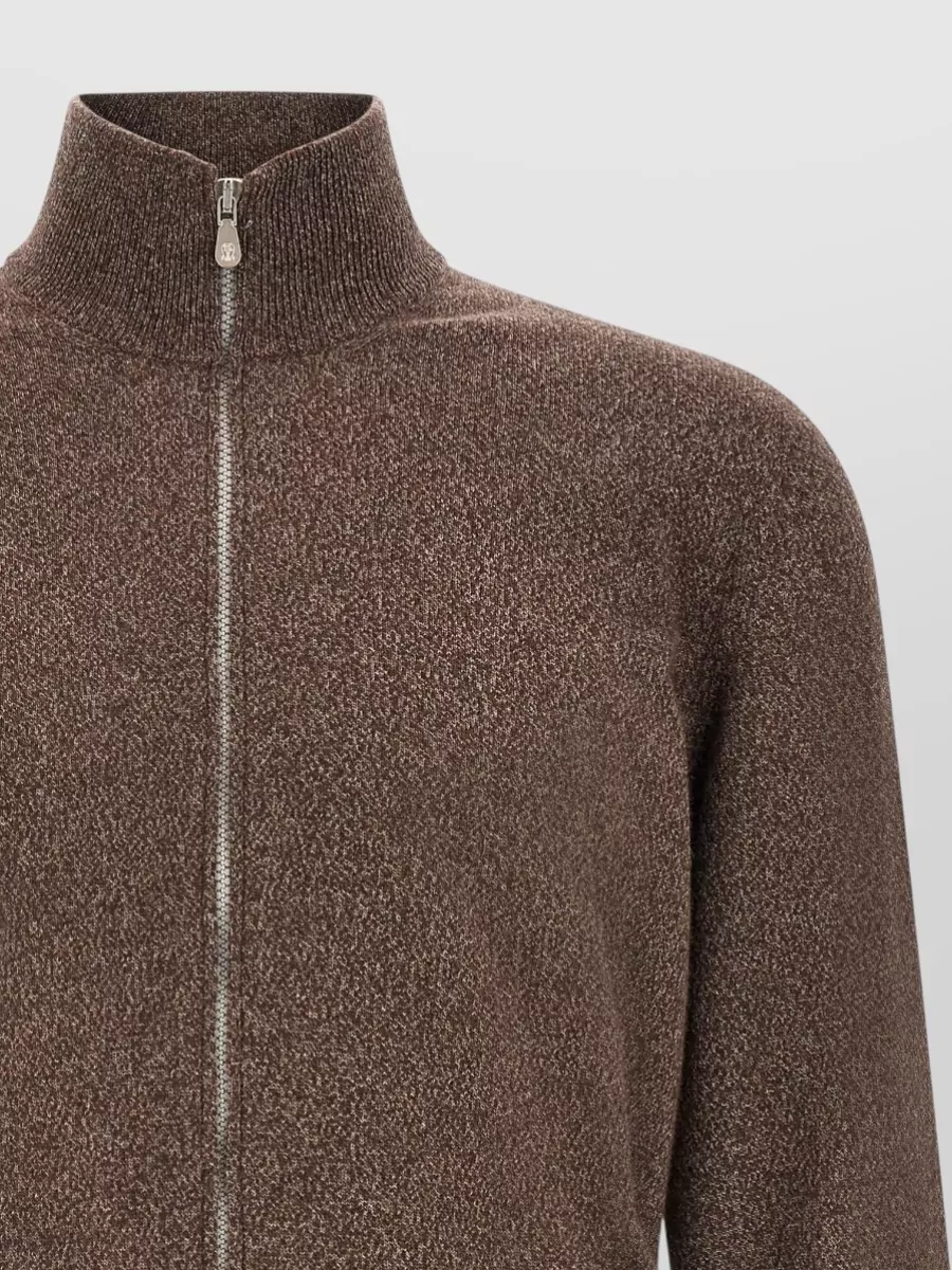 Brunello Cucinelli Cashmere Ribbed High Neck Zip Cardigan