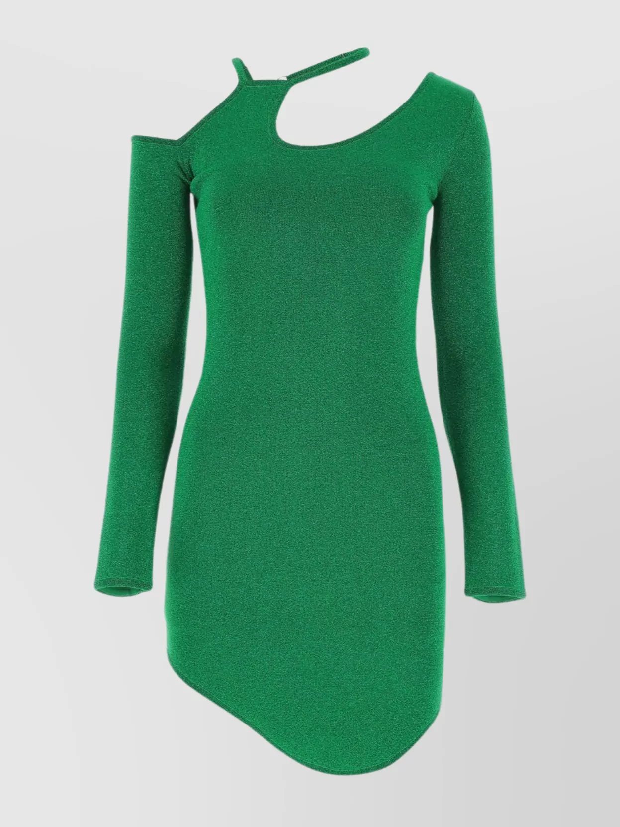 Shop Jw Anderson Mini Dress With Unique Neckline And Asymmetric Hem In Green