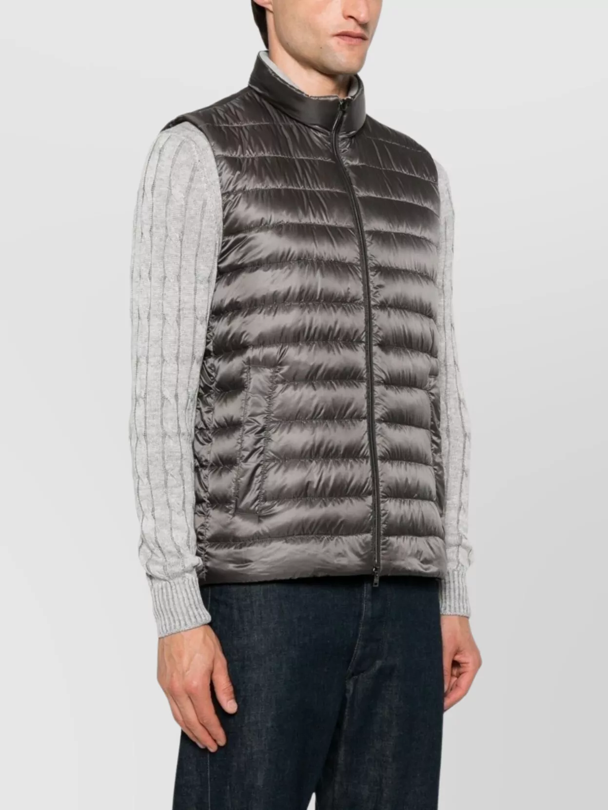 Herno Quilted High Neck Sleeveless Vest With Side Pockets