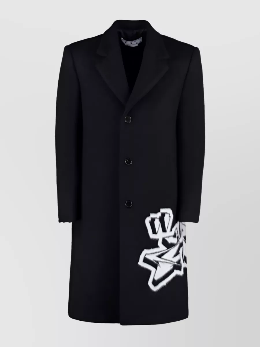 Shop Off-white Brushed Wool Blend Buttoned Outerwear With Signature Logo Motif In Black