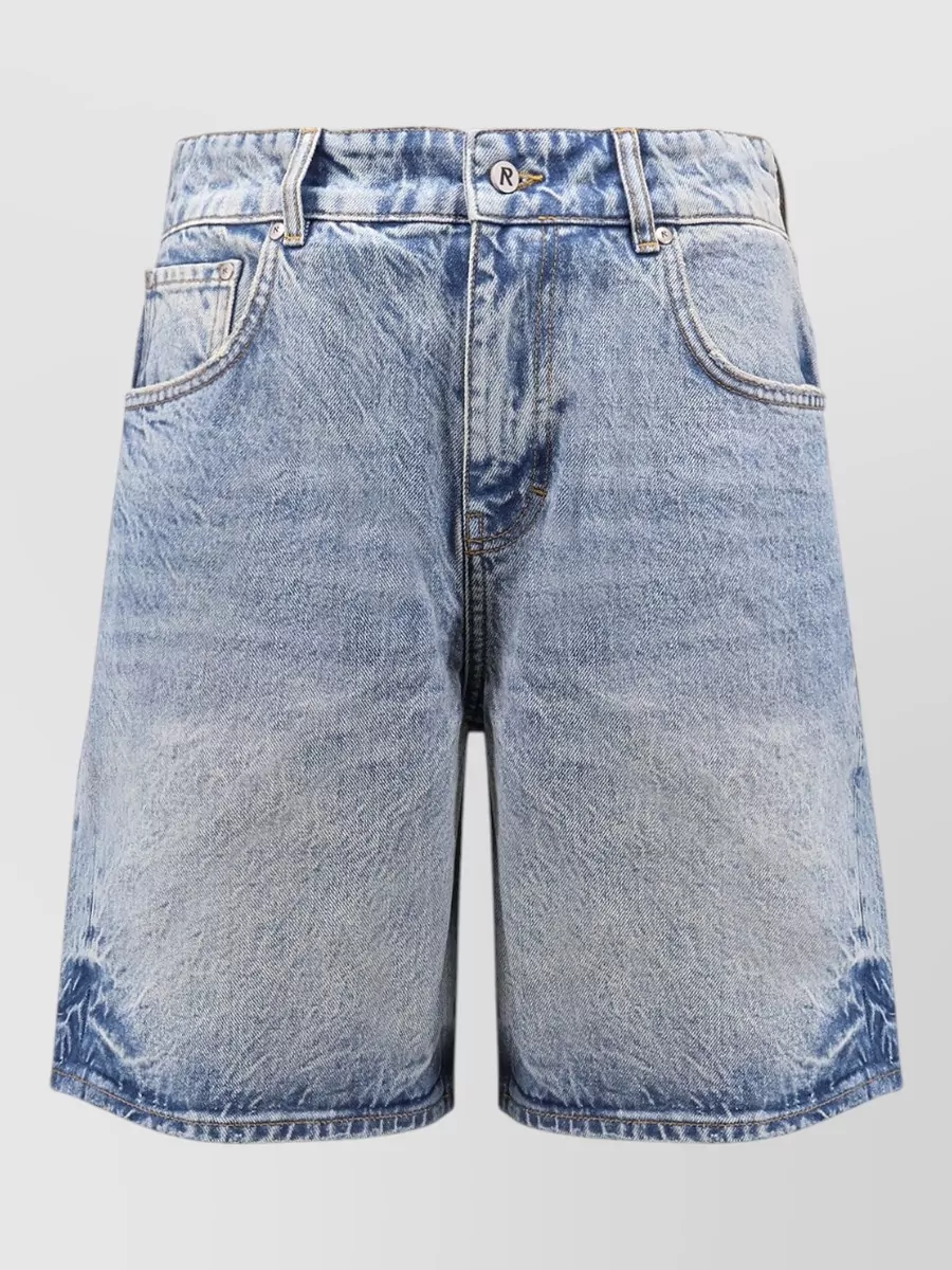 Represent stone washed denim bermuda shorts belt loops