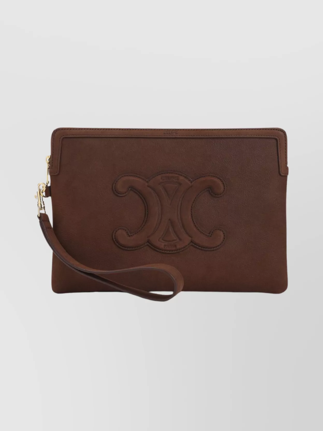 Celine Small Wrist Pouch Featuring Gold Hardware In Brown