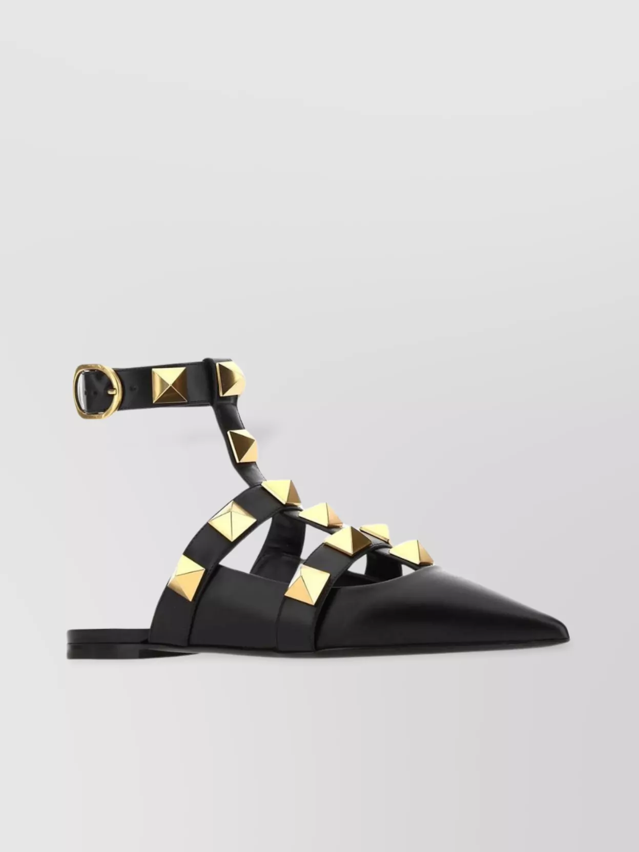 Shop Valentino Leather Roman Stud Slippers With Ankle Strap