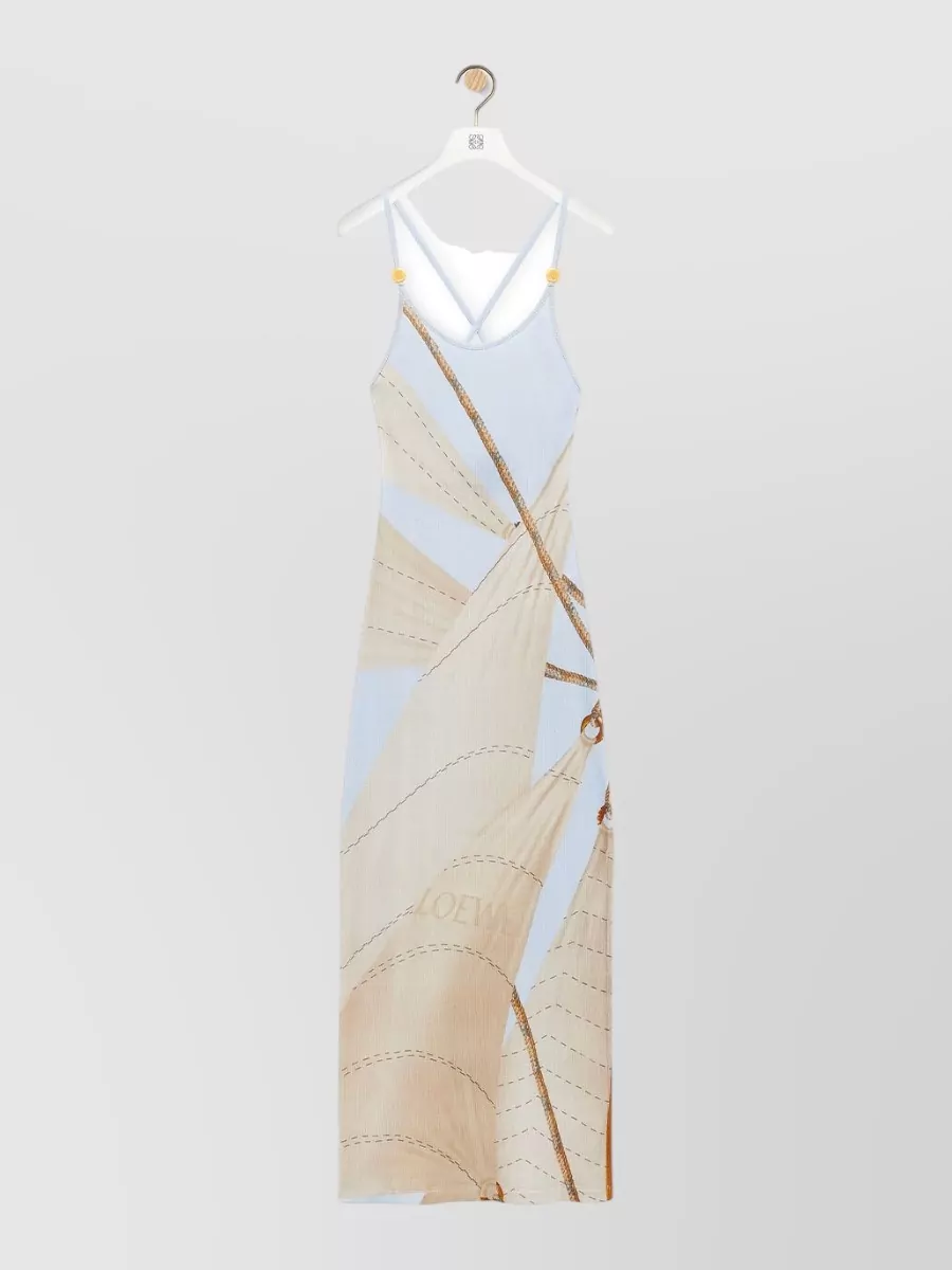 Loewe Paula's Ibiza Cotton Blend Sail Print Sleeveless Strappy Midi Dress