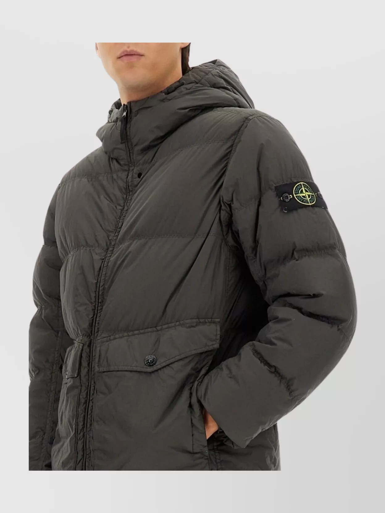 Stone Island Long Hooded Down Jacket Pockets