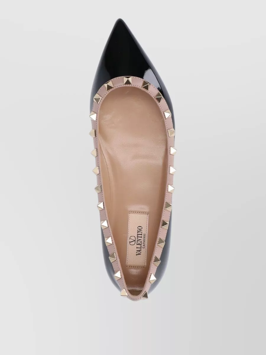 Valentino Ballerina Shoes Pointed Toe Patent Studs In Black