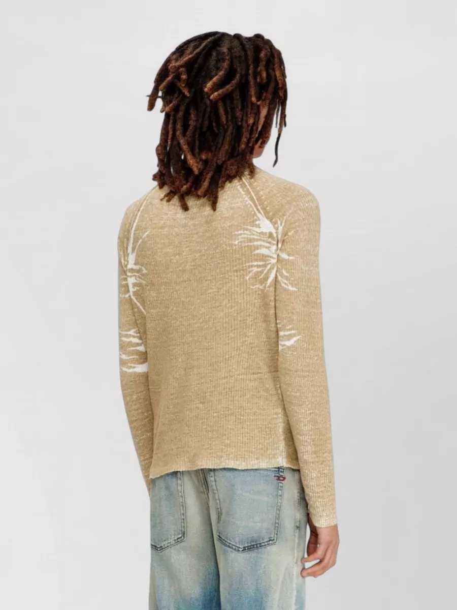 Diesel Linen Ribbed V-Neck Long-Sleeve T-Shirt