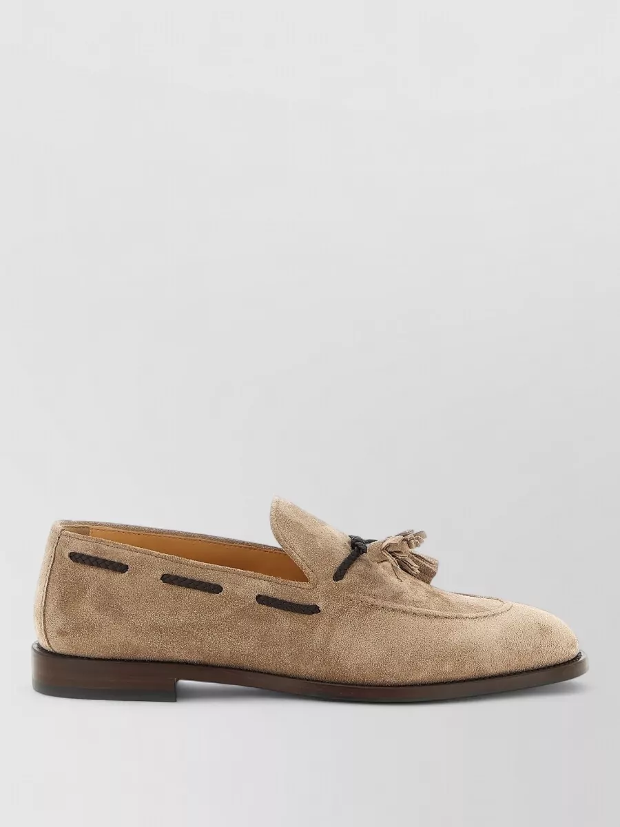 Brunello Cucinelli Nappi Suede Tassel Moccasins Round Toe
