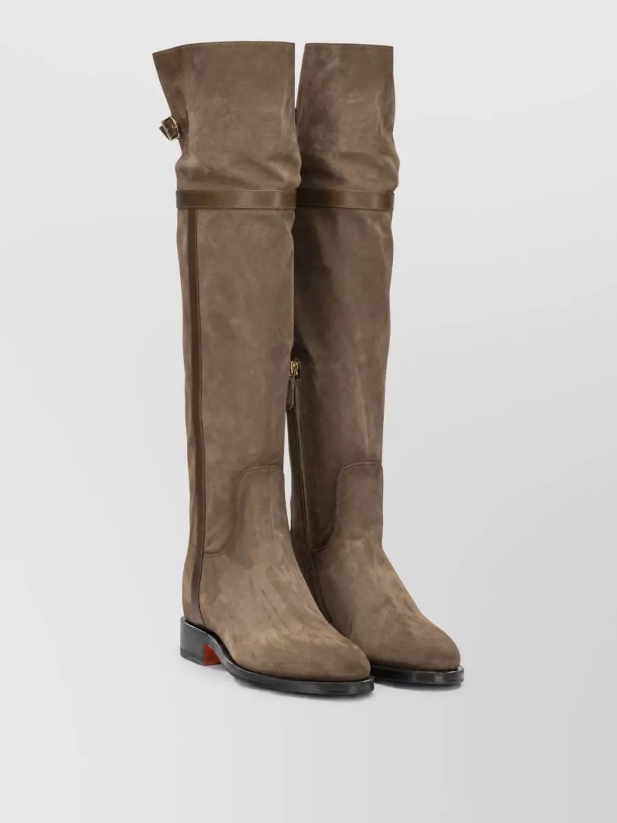Santoni suede leather knee-high boots