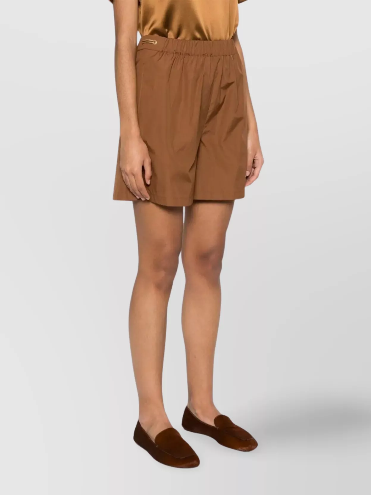 Max Mara Pleated Shorts With Elastic Waistband And Gold-tone Hardware In Brown