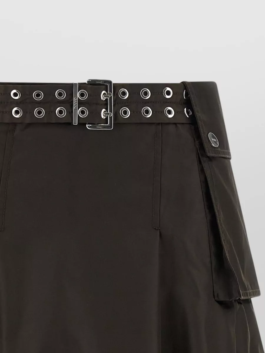 Ganni Duchesse Nylon Pleated Midi A-Line Skirt