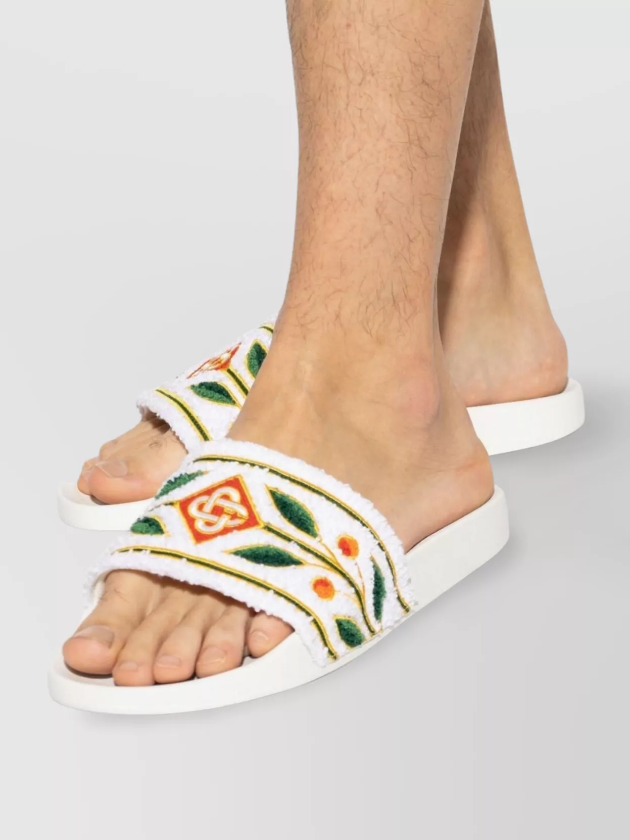 Casablanca Embroidered Terry Strap Flat Sole Sliders