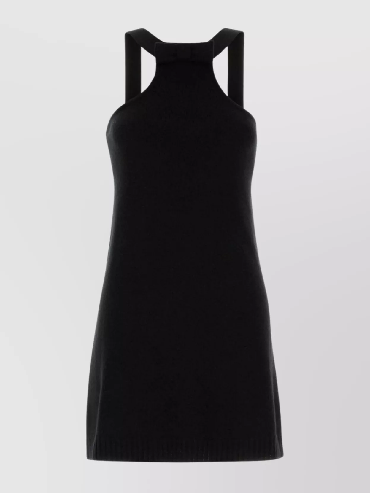 Prada Wool Knit Mini Dress Square Neckline In Black