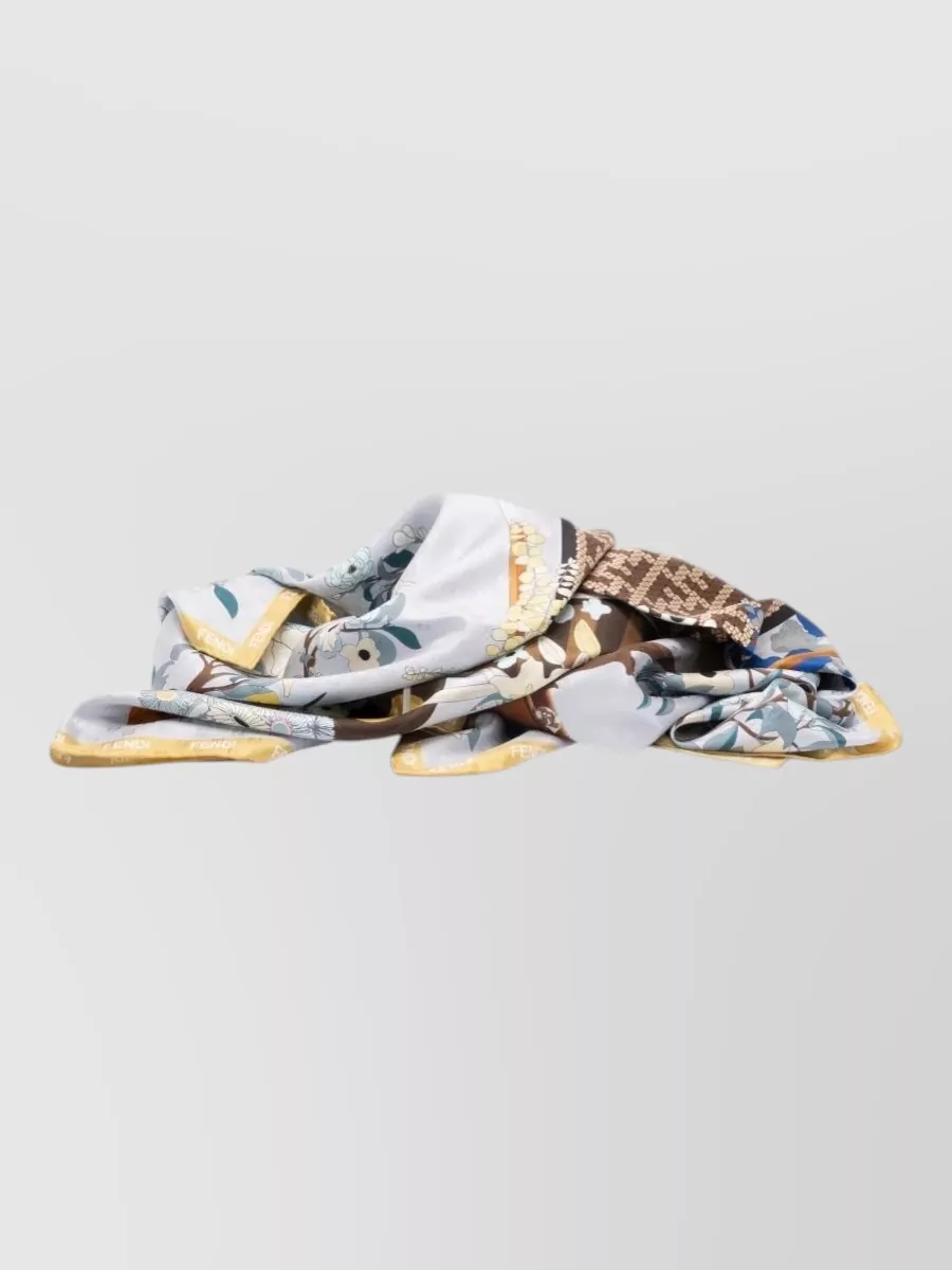 Fendi Floral-Print Logo-Print Silk Foulard
