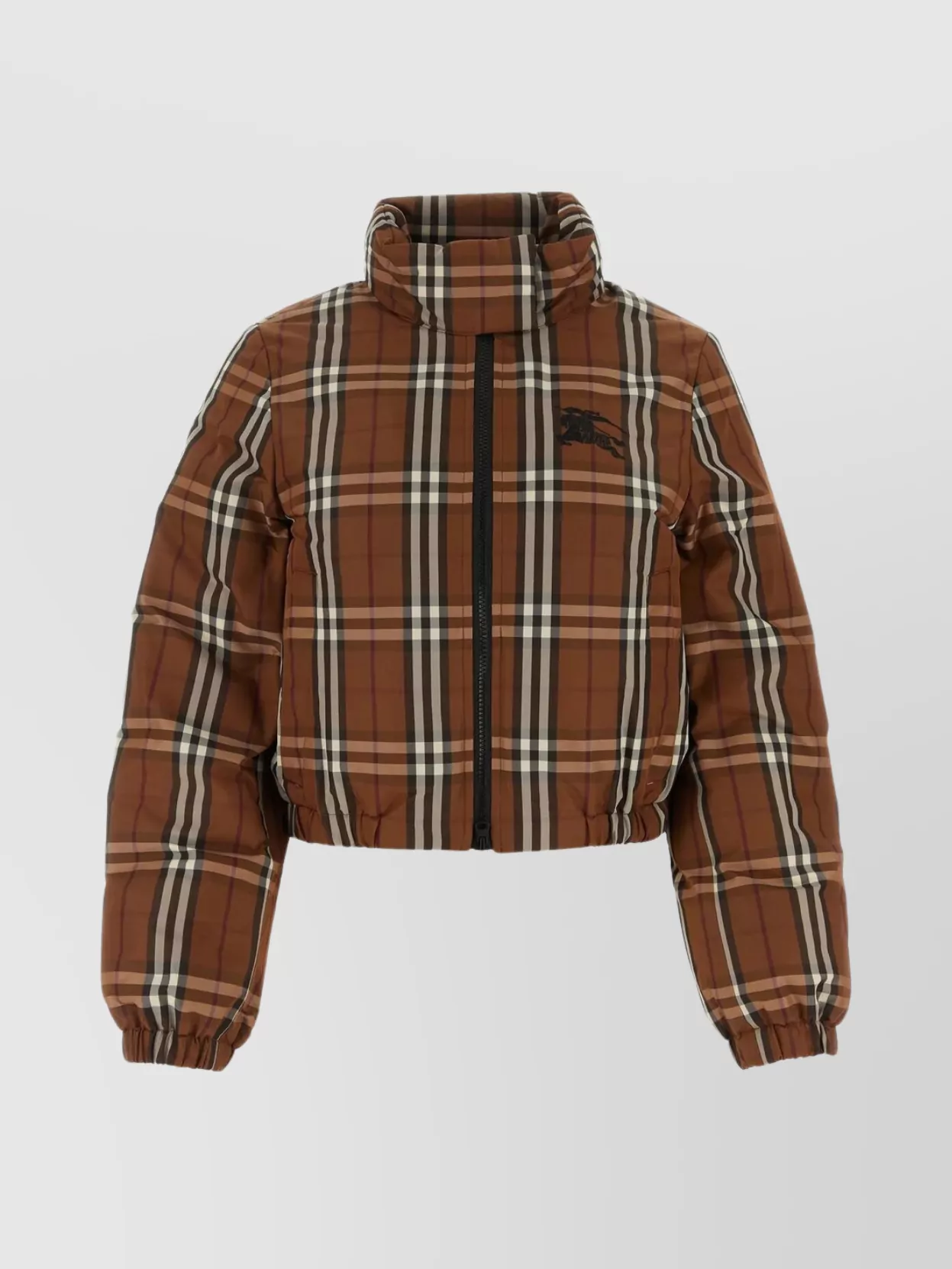 Shop Burberry Quilted Jacket Featuring Checkered Embroidery In Brown
