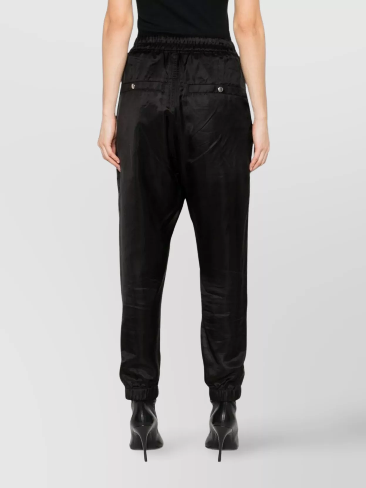 Rick Owens Cupro Twill Track Pants With Dropped Crotch In Black