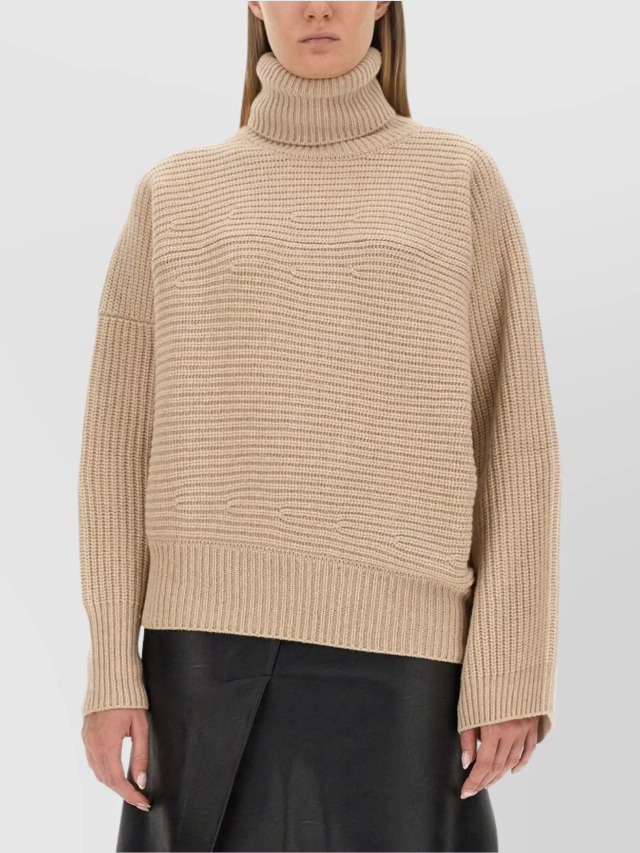 Stella Mccartney Textured Knit Oversized Turtleneck Shirt