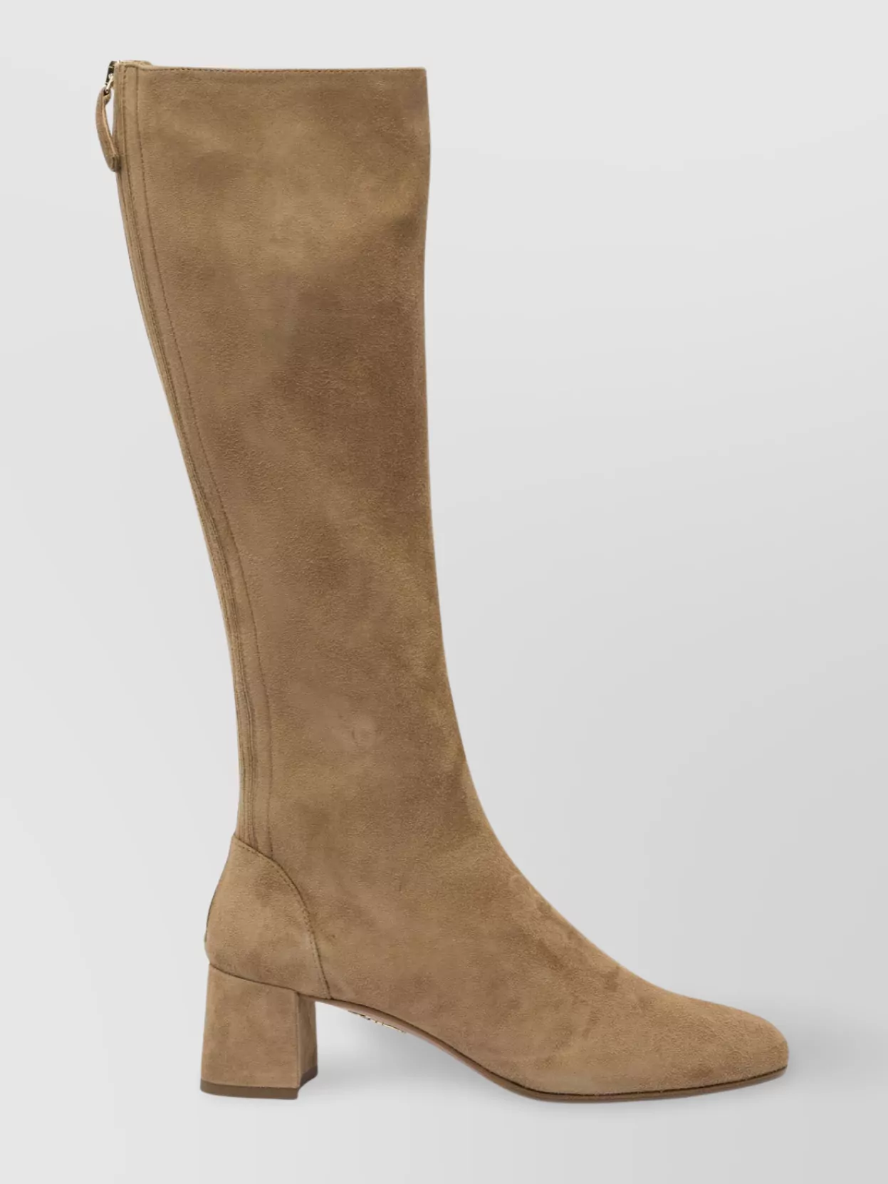Aquazzura Almond Toe Suede Knee-high Block Heel Boots
