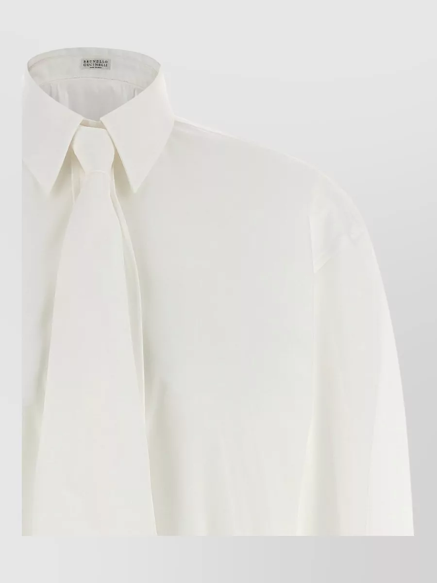 Brunello Cucinelli Cotton Poplin Long-Sleeve Shirt With Removable Tie