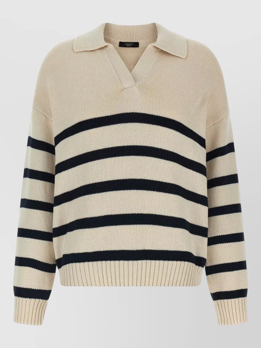 Weekend Max Mara Striped cotton knit long-sleeve polo shirt