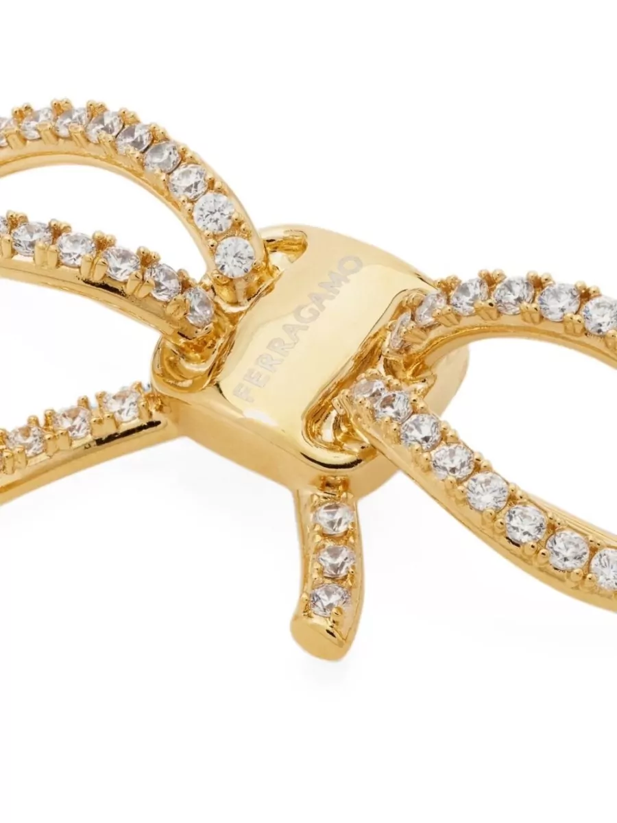 Ferragamo Crystal-Embellished Bow Brooch