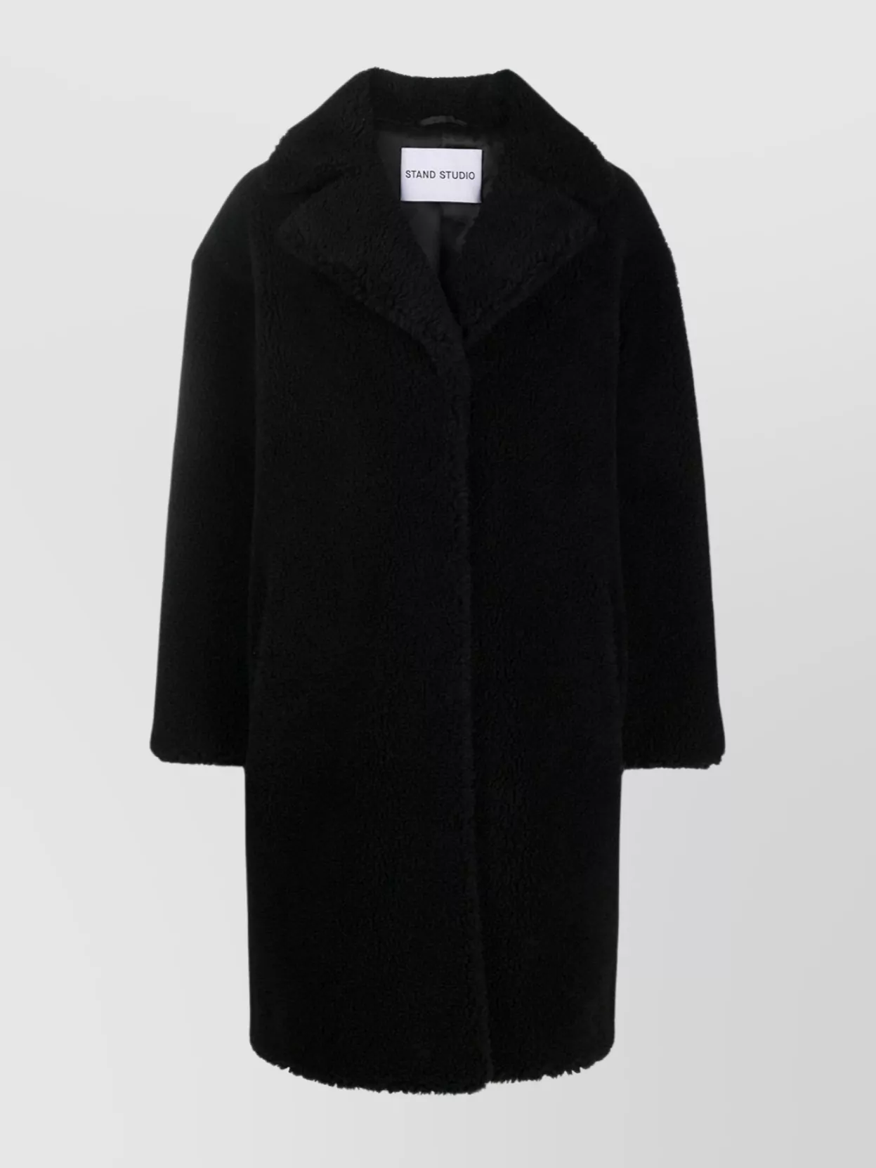 Shop Stand Studio Collar Cocoon Long Coat In Black