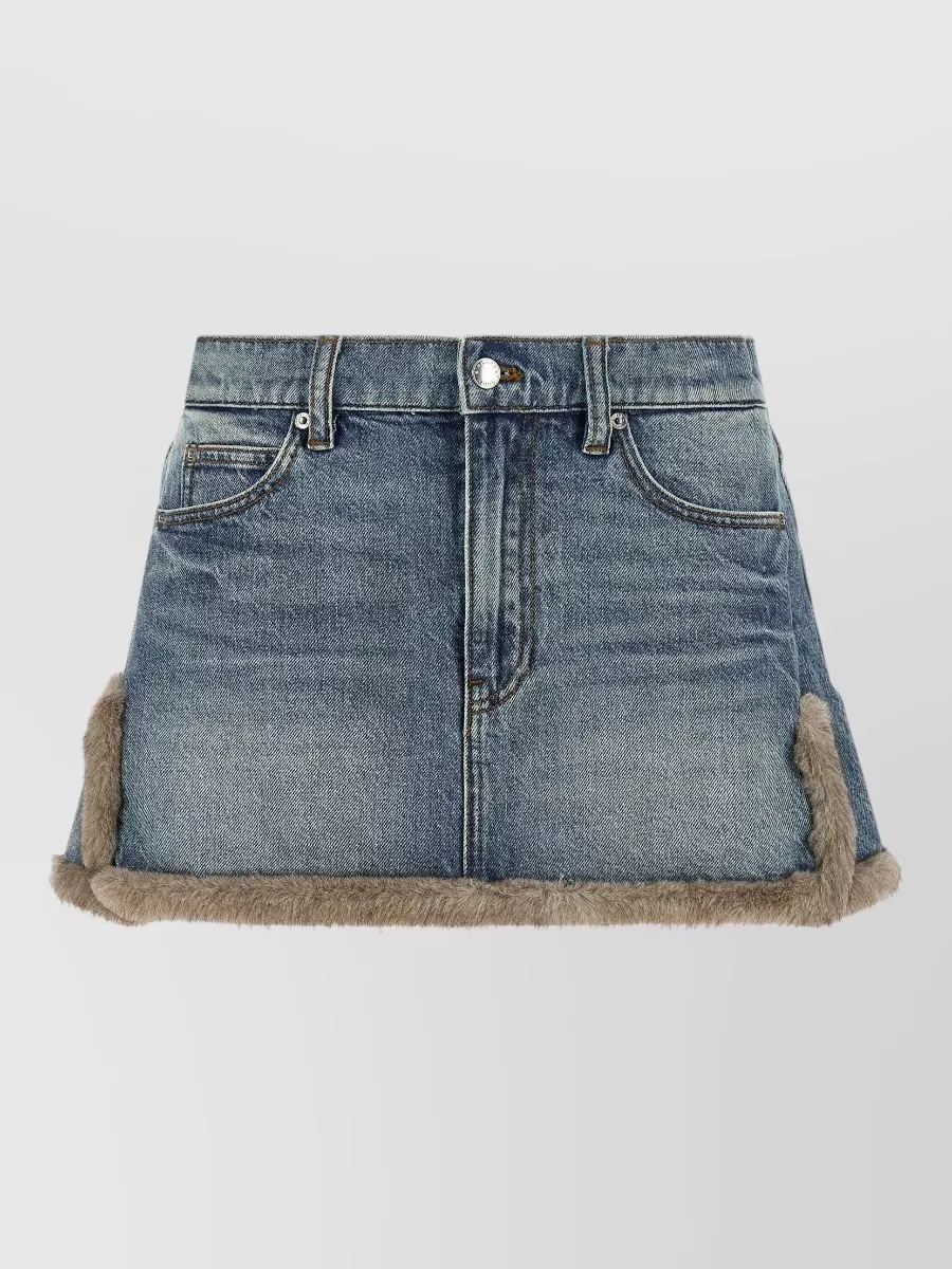 Alexander Wang denim fur trim mini skirt