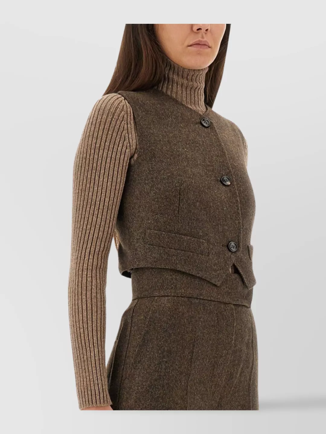 Max Mara High Neck Sleeveless Ribbed Top In Brown