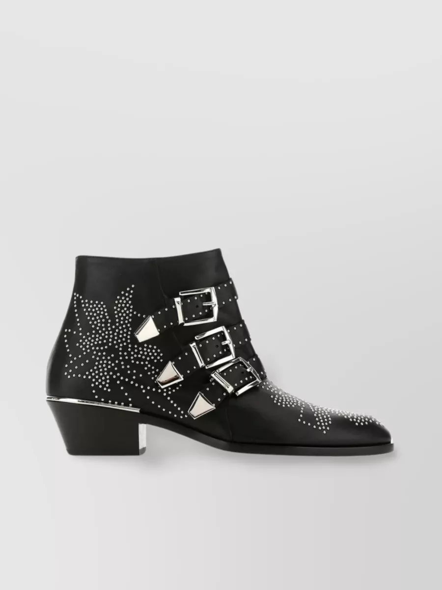 Shop Chloé Studded Straps Ankle Boots In Black