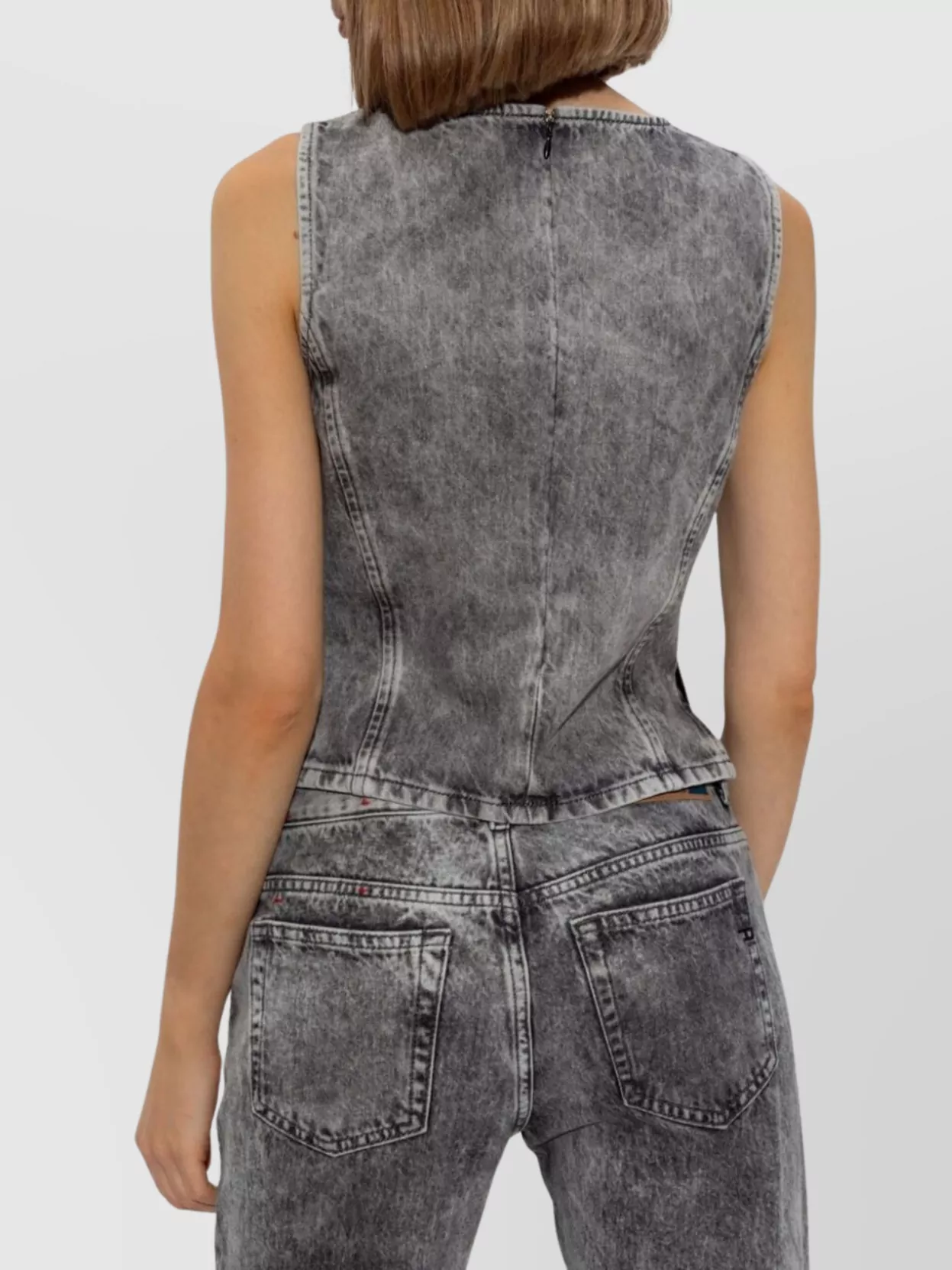 Diesel Distressed Embellished Fitted Sleeveless Top